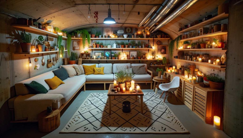 a well decorated bunker living room