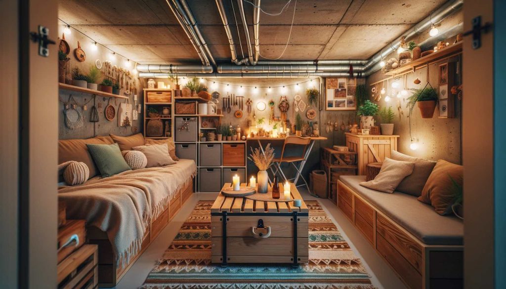 a well decorated bunker living room